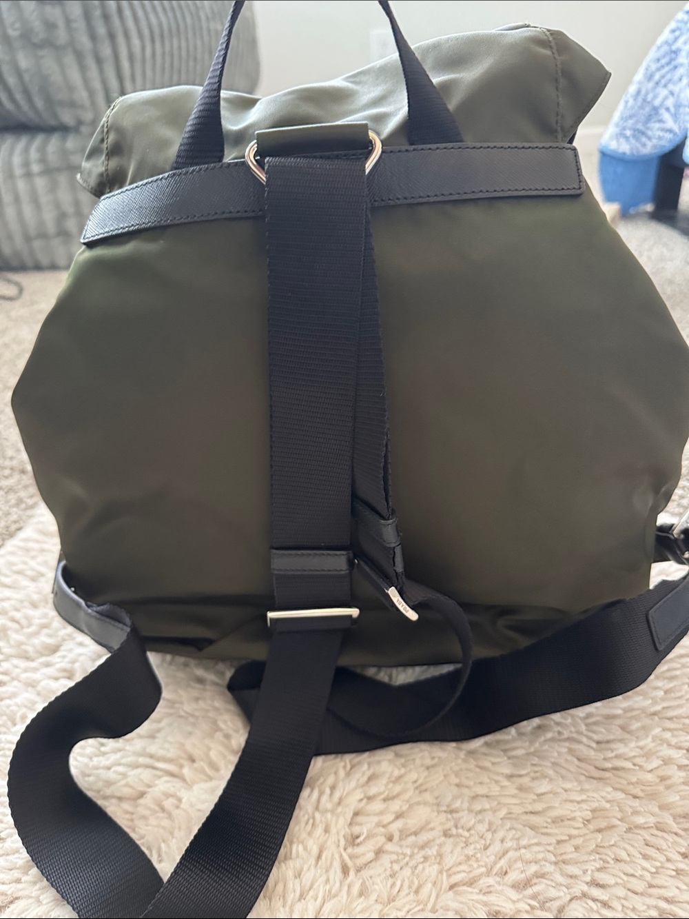 Prada Olive Nylon Backpack with Black Leather Trim - Picture 6 of 6